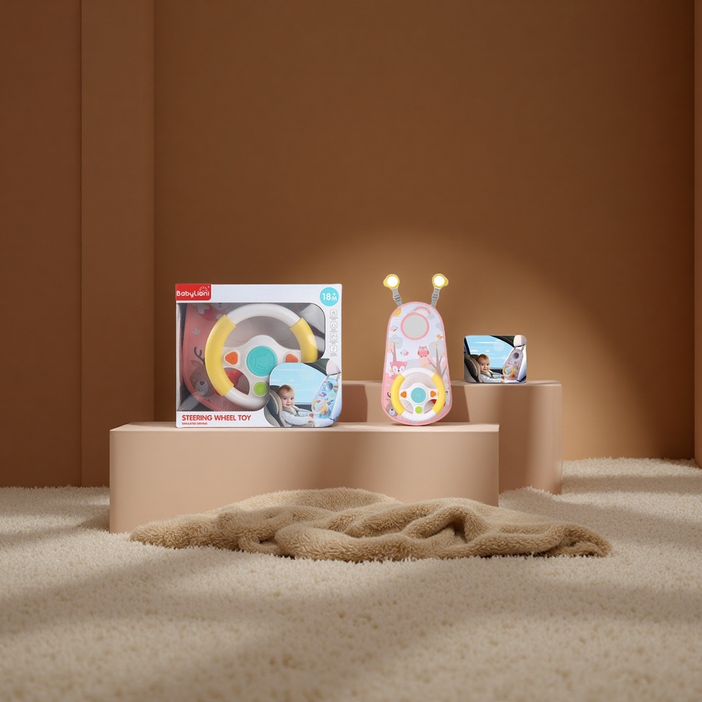 Children's car simulation sound and light steering wheel, baby intelligence multi-functional cartoon car driving early education toy, shape recognition matching toy Item Picture