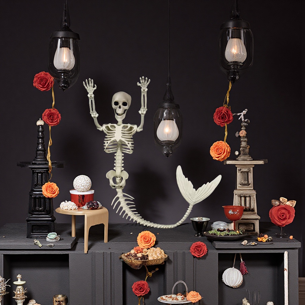 万圣节人鱼骨架挂件装饰创意恐怖派对装饰品节日氛围布置用品