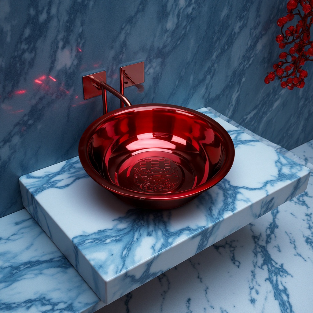 双喜不锈钢炫彩面盆家用洗脸洗菜反边结婚庆用台盆卫浴洁具