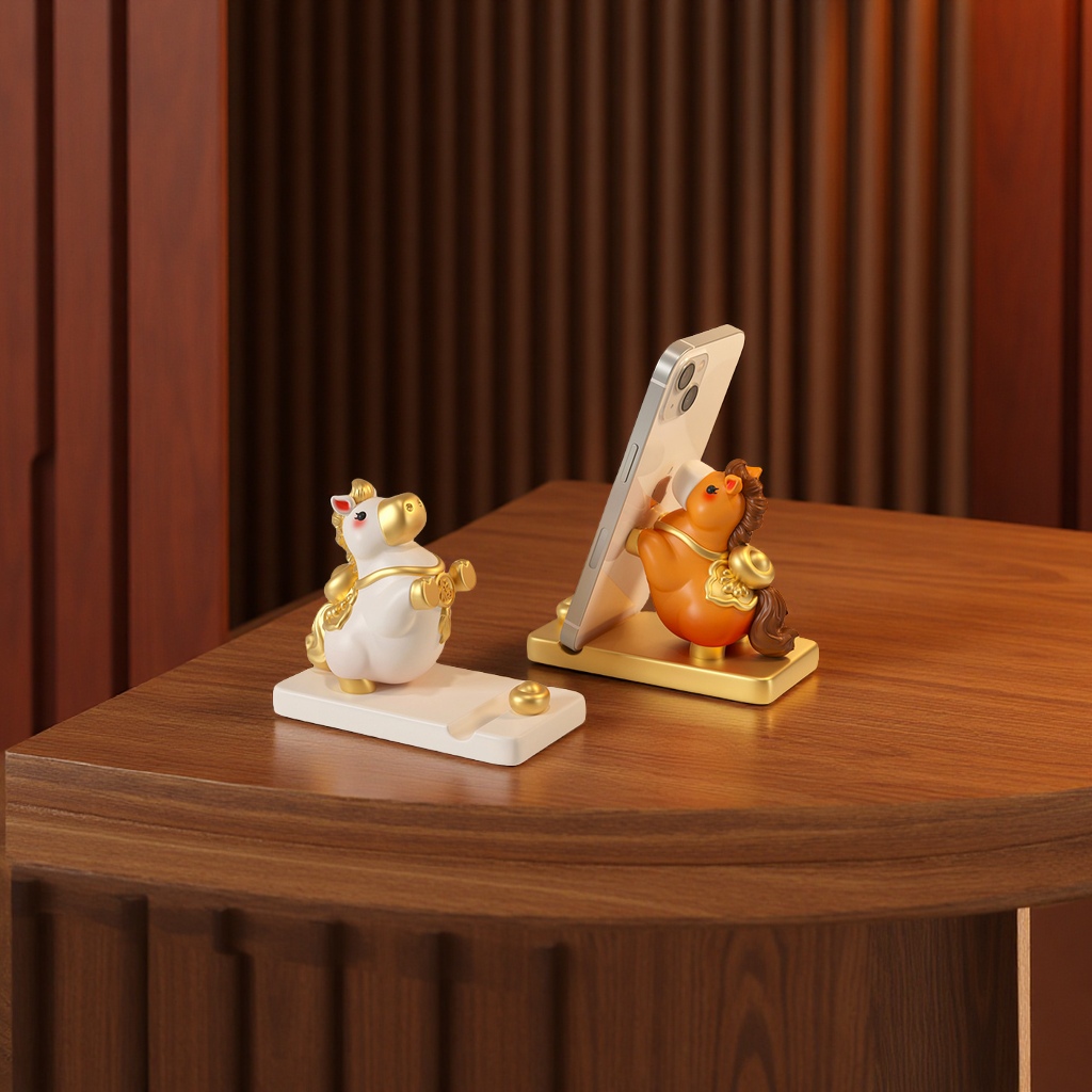 马年生肖手机支架2026马年马上发财桌面办公室吉祥物装饰品生肖马摆件树脂手机支架
