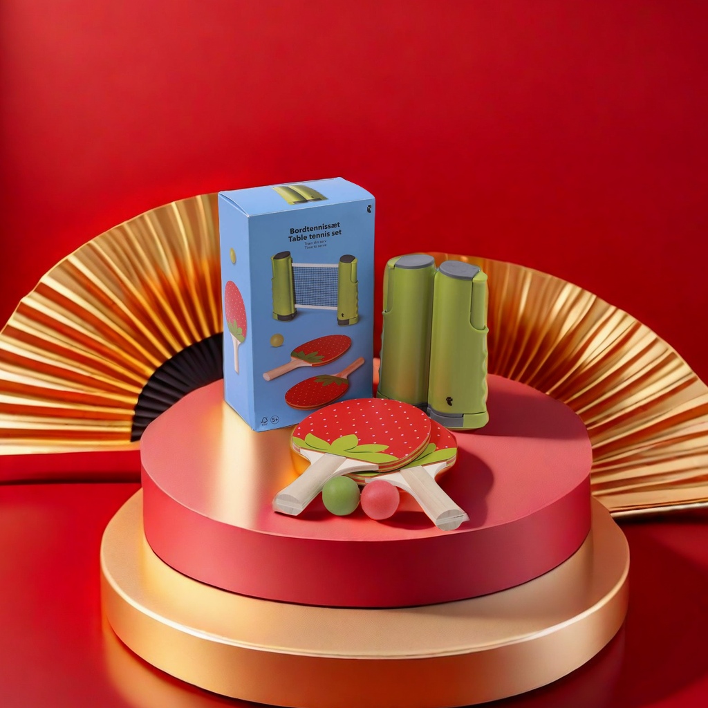 The cute strawberry-patterned set is durable and made of poplar wood Specification image