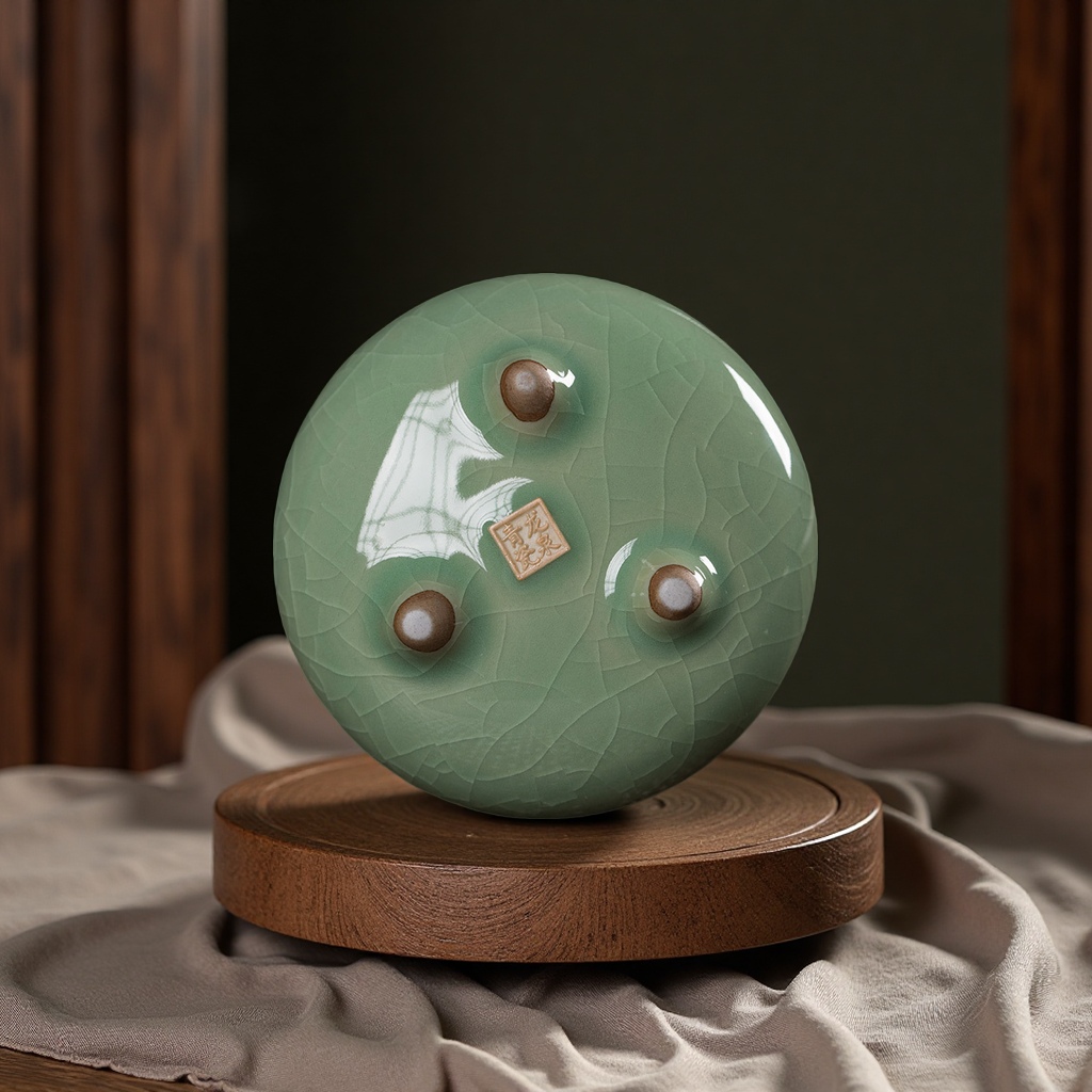 Longquan celadon three-legged incense burner, incense tube, incense tray, incense stick, ceramic household handicrafts and gifts for Buddha offering Specification image