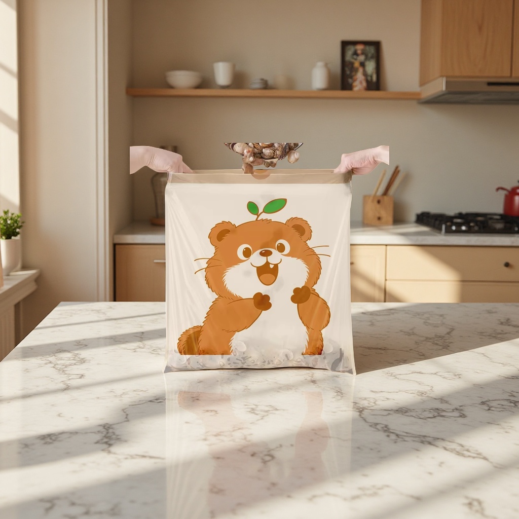 Tear-free thickened hand-held garbage bags, household extra-thick large-sized printed plastic bags, specially designed for bedrooms and kitchens Application Scenario