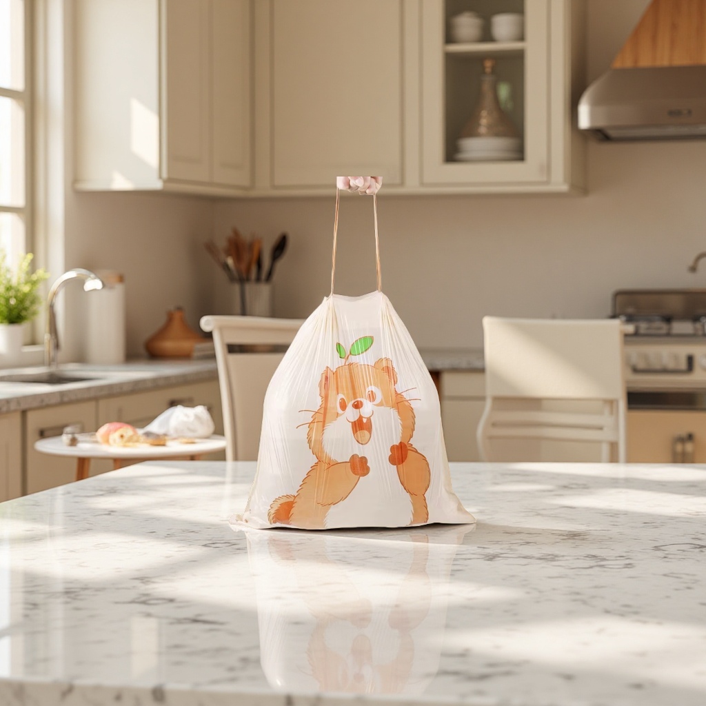 Tear-free thickened hand-held garbage bags, household extra-thick large-sized printed plastic bags, specially designed for bedrooms and kitchens Item Picture