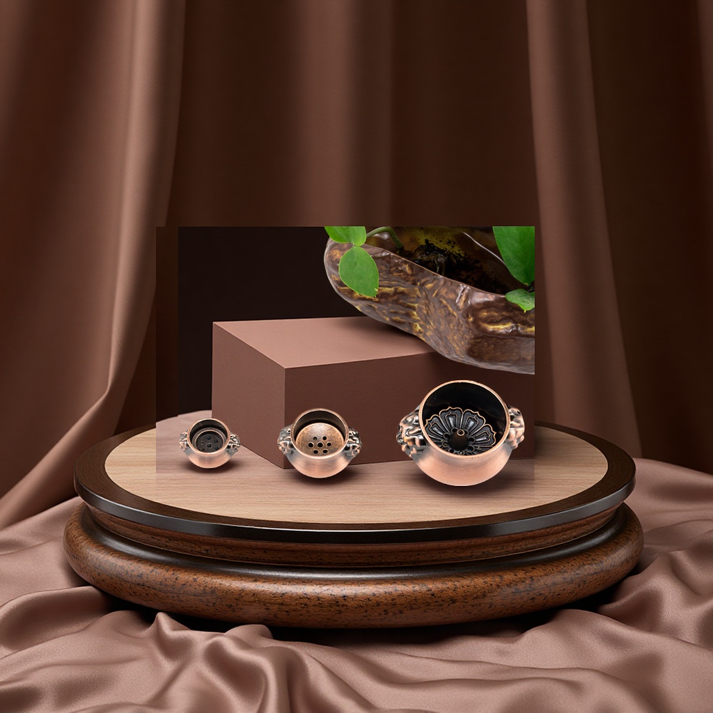 双狮耳宣德炉沉香线香插古铜色多功能便携小香炉工艺品礼品套装