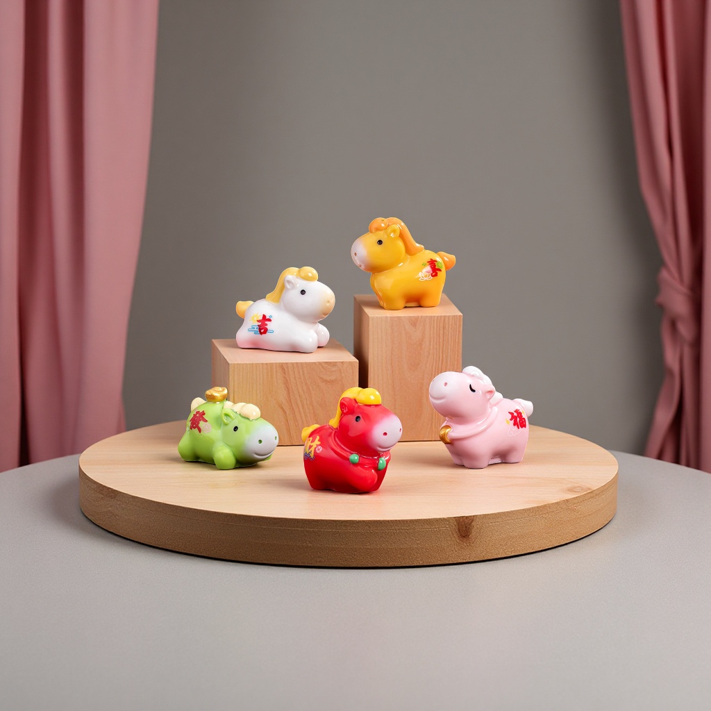 马年创意五彩小马公仔萌粒DIY装饰品桌面迷你车载摆件陶瓷工艺品