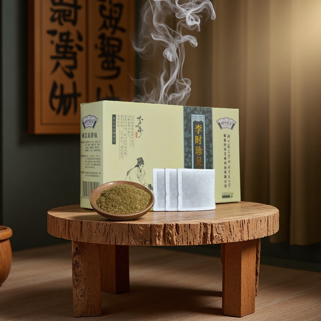 屏幕截图《李时珍足浴包》促进血液循环，缓解疲劳，改善睡眠质量驱寒湿。产品图
