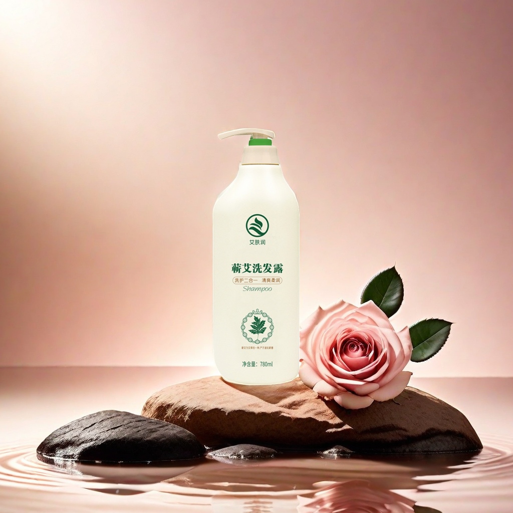 蕲艾洗发水，艾草精华，补充秀发所需营养，呵护发丝，清爽洁净，改善发丝毛躁干枯，今秀发水润亮泽，清爽柔顺。
