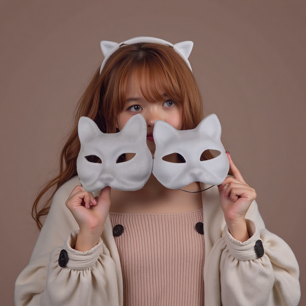 狐狸描色画画填色面具 3D立体涂鸦面具儿童创意手工绘画材料