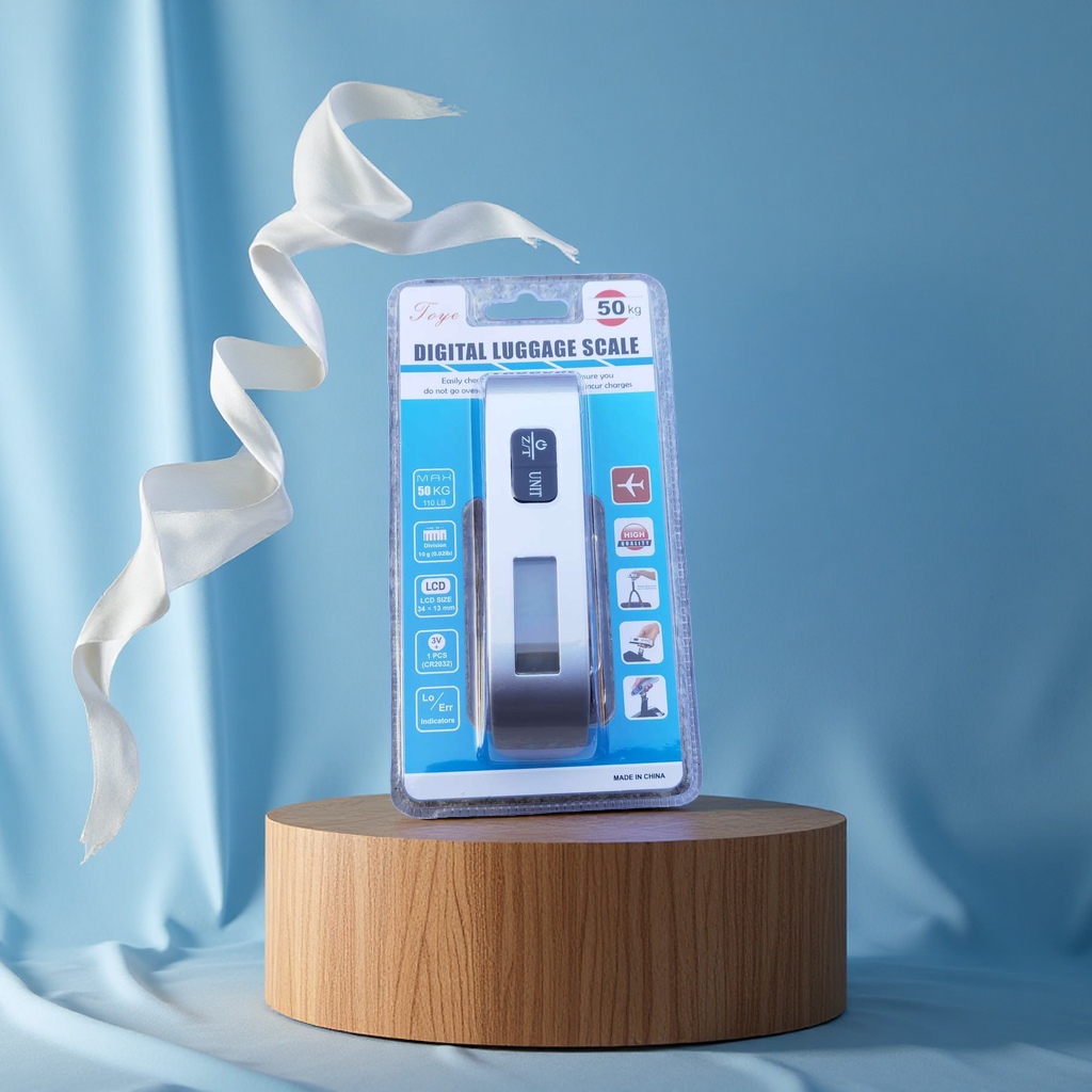 Silver portable luggage scale, 50kg for weighing travel luggage Specification image