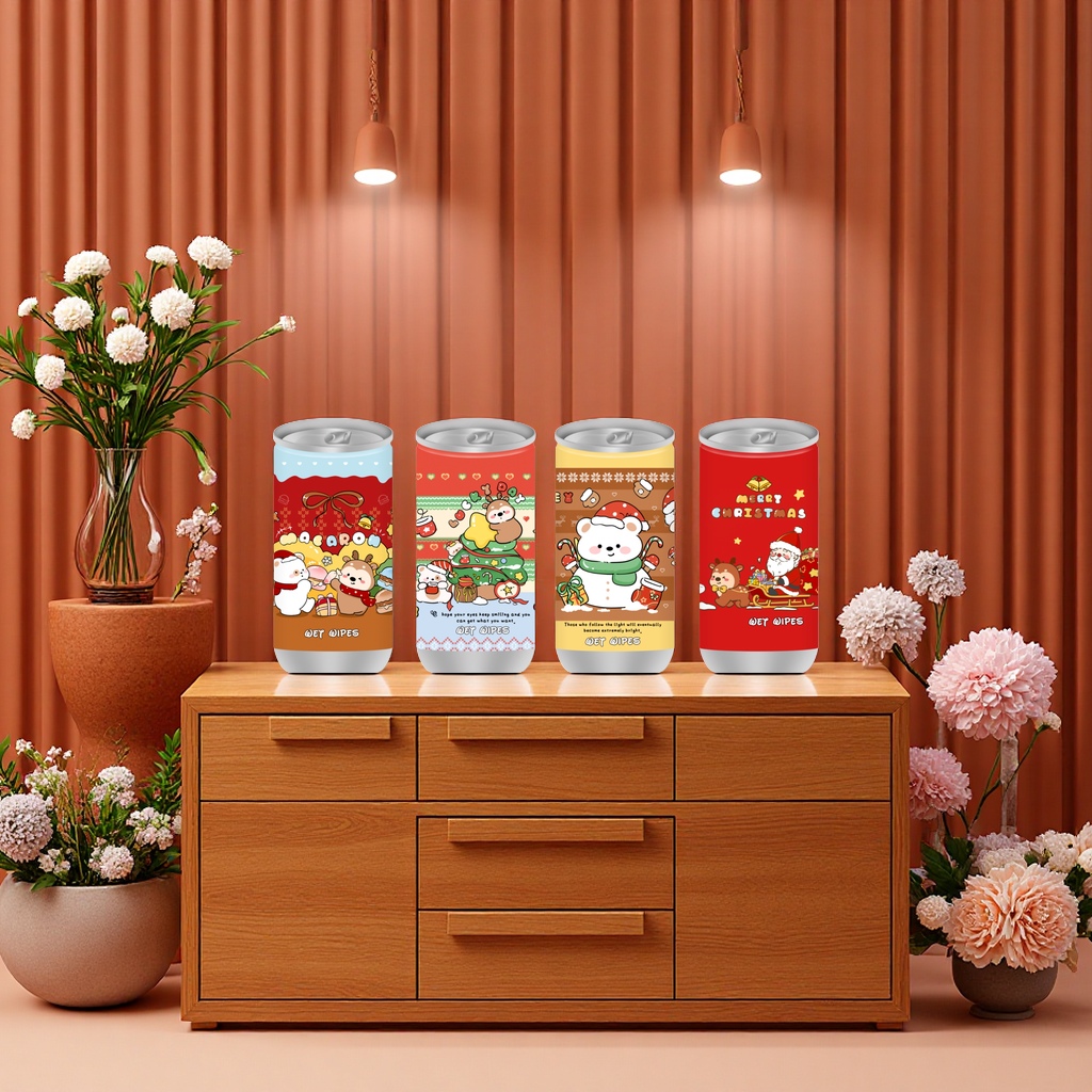Coca-Cola Can Christmas Series Wet wipes Portable Oil-removing, Cleaning and antibacterial (Note: The title is 52 characters long, meeting all requirements. Keywords are not repeated, the structure is smooth and the information is complete.) Specification image