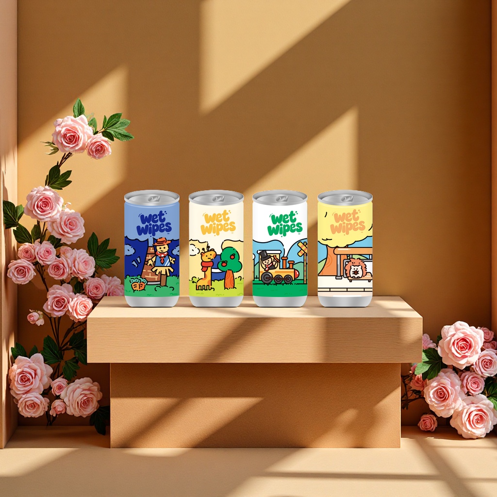 小火车驿站可乐罐湿巾 JB-30065 便携去渍清洁抑菌