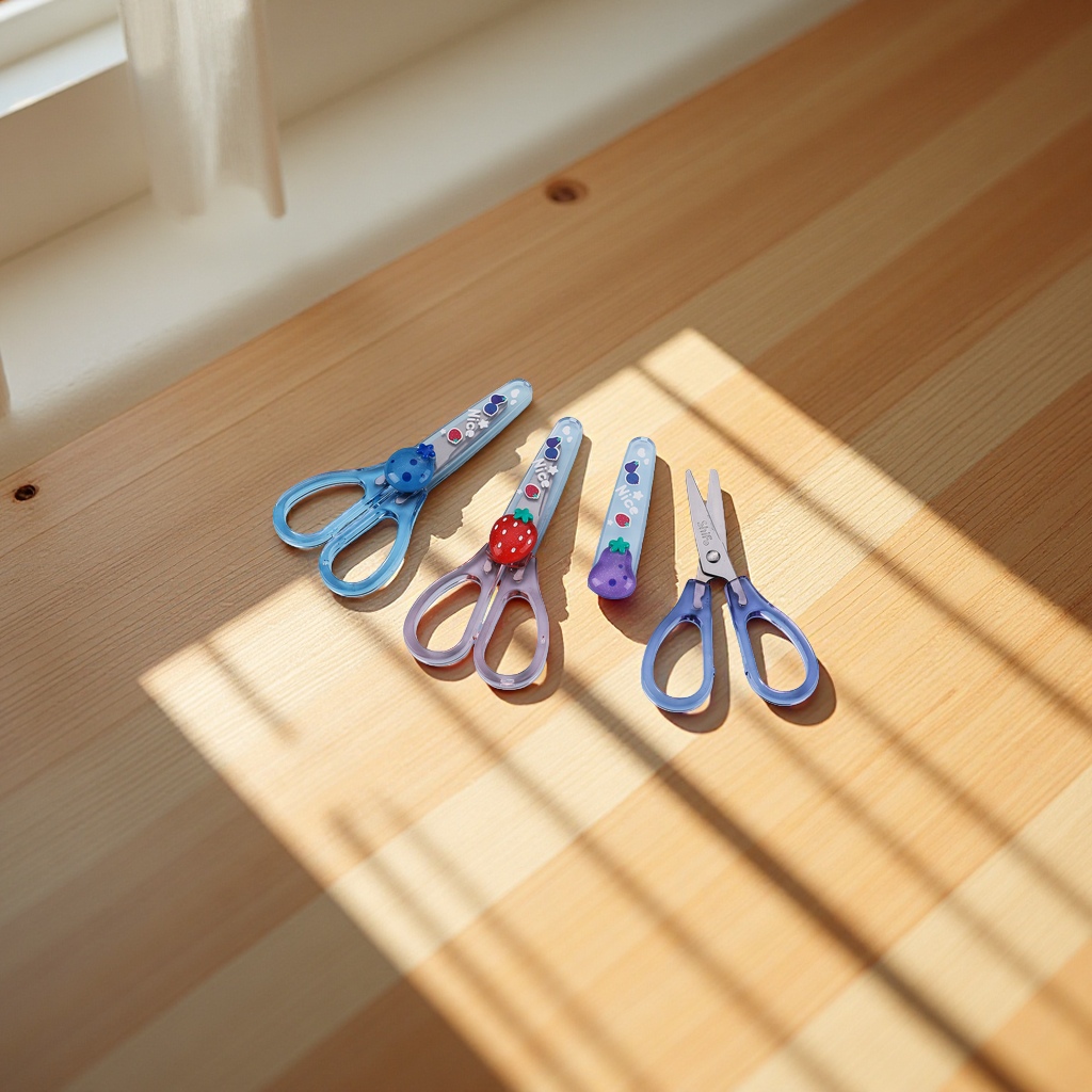 Pioneer 1517 Transparent handle cartoon Scissors, student safety scissors with sheath, manual operation scissors Application Scenario