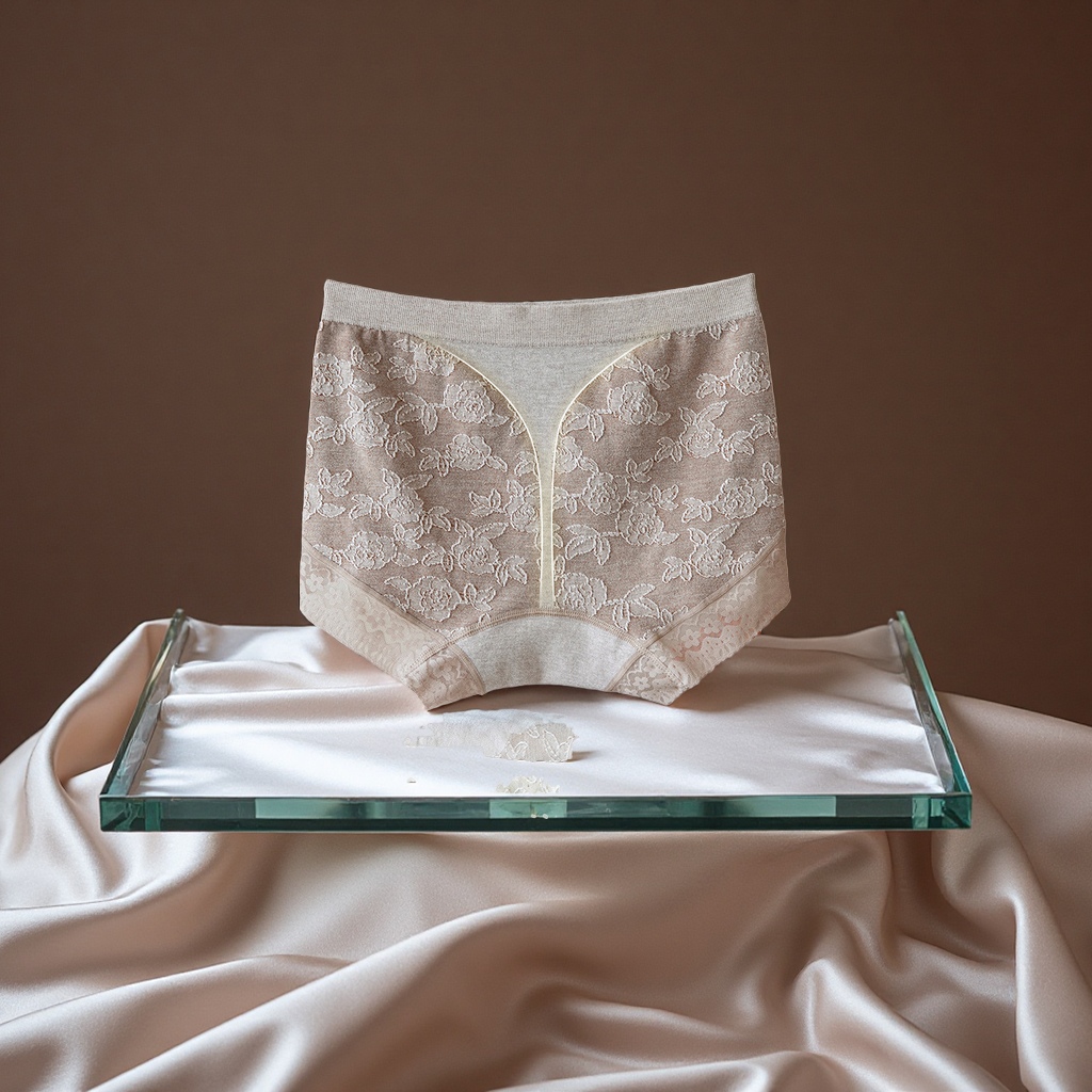 桑蚕丝抗菌无痕提臀中腰内裤女高弹透气蕾丝三角裤