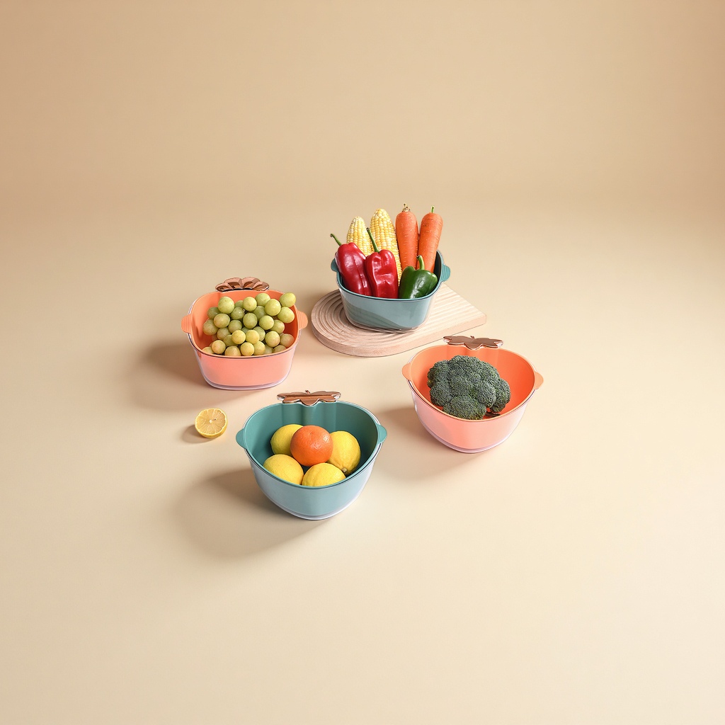 创意双层沥水篮 厨房餐桌果蔬收纳篮 多功能加厚PP塑料沥水筐家用 细节图