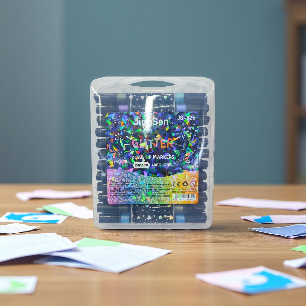 Jingsen JS-825双头爆闪马克笔16.5cm儿童绘画双色闪闪发亮办公文化书写工具