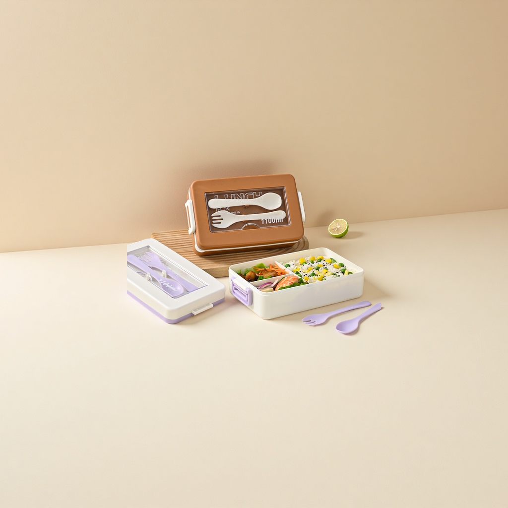 分格饭盒微波炉可用带餐具三格餐盒学生大容量塑料便当盒食品级 