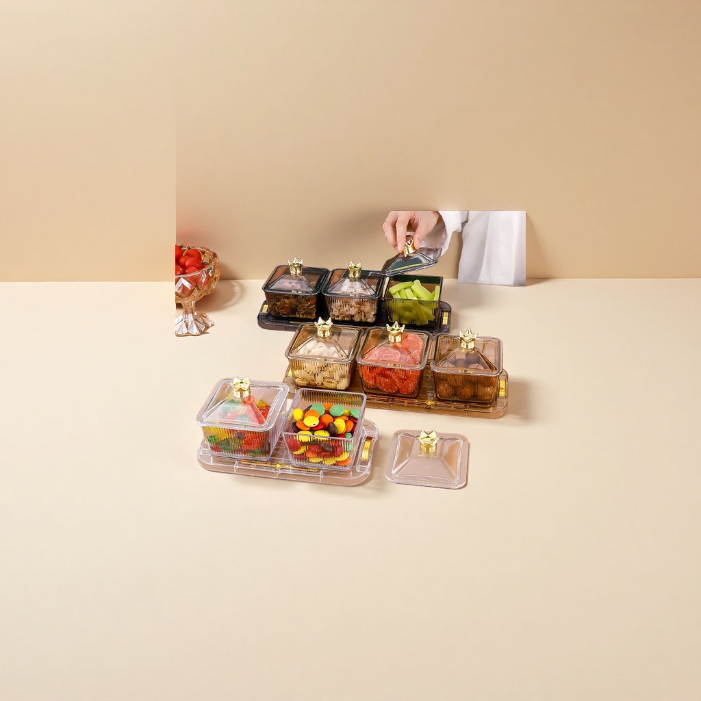 皇冠玻璃水果盘茶几茶点零食干果点心小吃碟ktv果盘分格琥珀色 