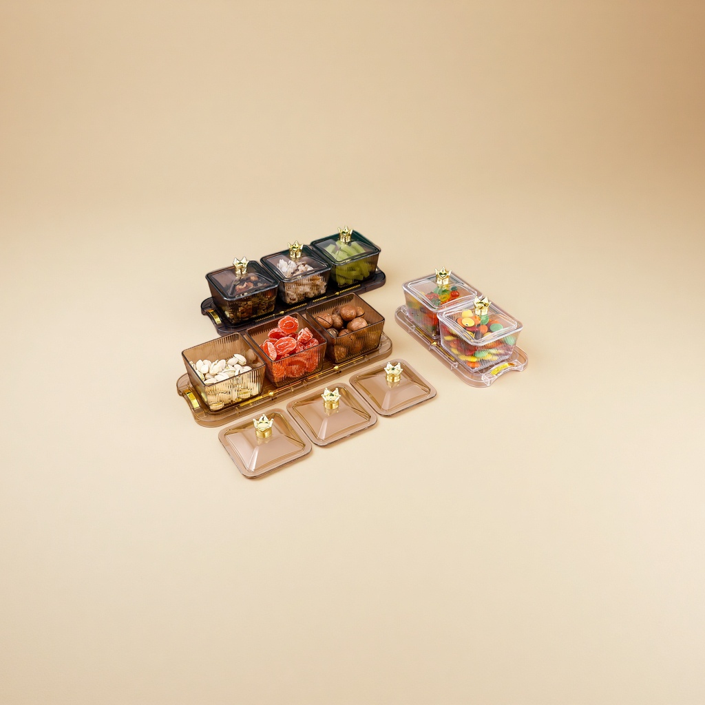 皇冠玻璃水果盘茶几茶点零食干果点心小吃碟ktv果盘分格琥珀色 产品图