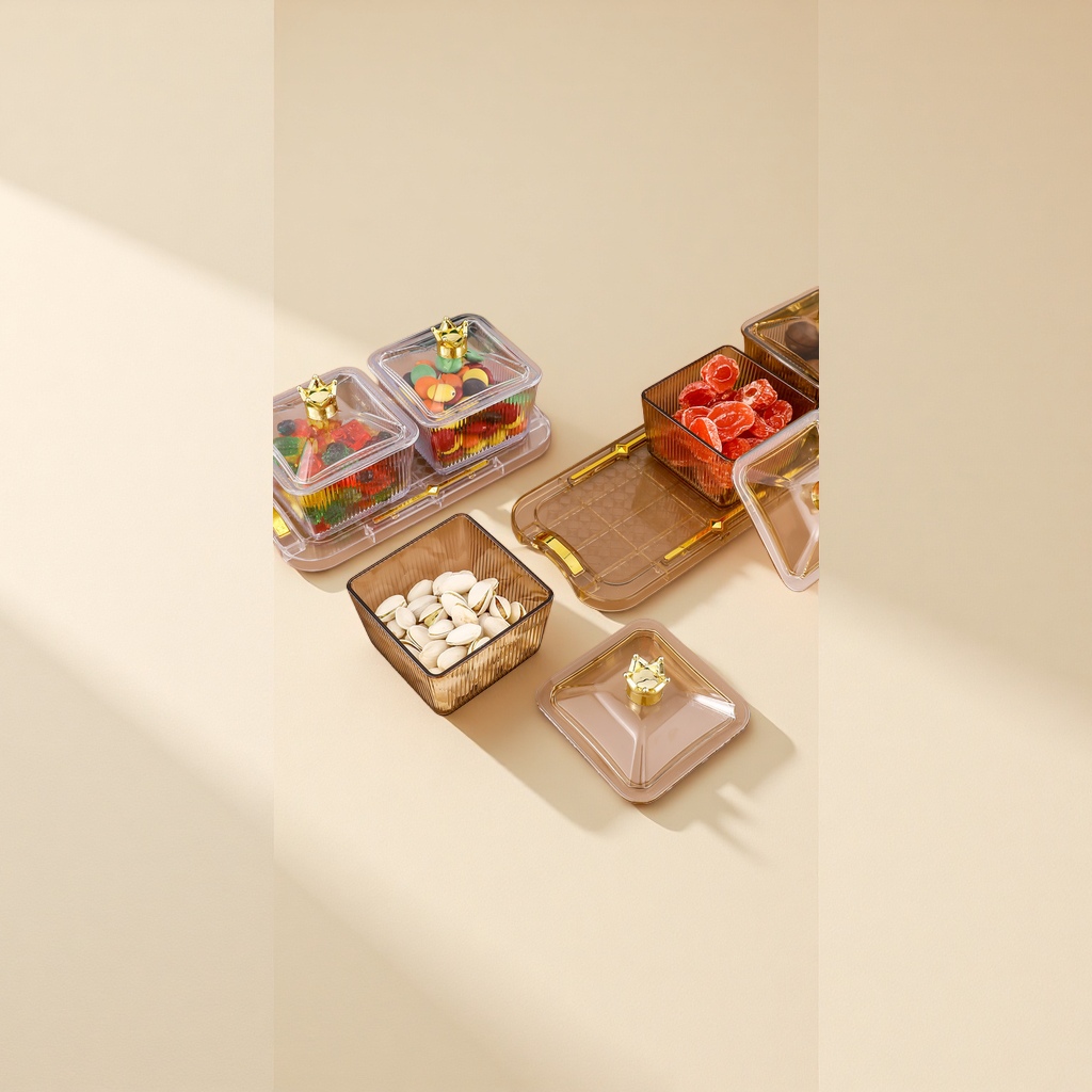 皇冠玻璃水果盘茶几茶点零食干果点心小吃碟ktv果盘分格琥珀色 细节图