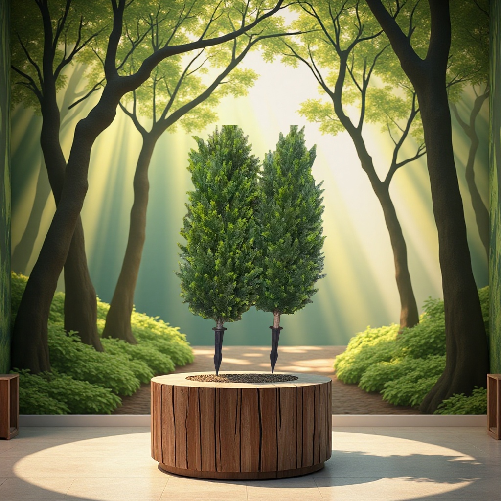 Artificial cypress potted indoor green plant decorative ornaments, evergreen trees, home greening plants details Picture