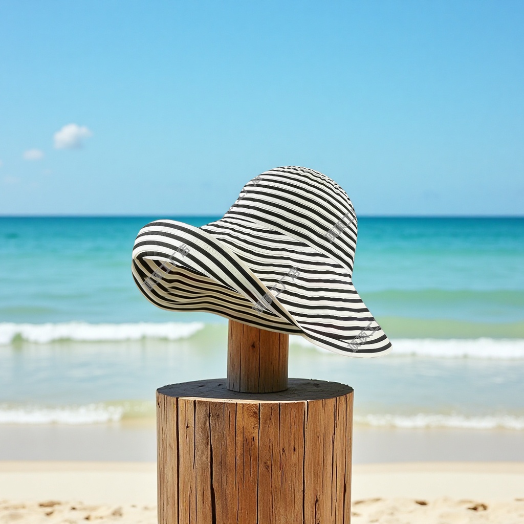 New Navy striped wide-brimmed hat for outdoor sunshade Specification image