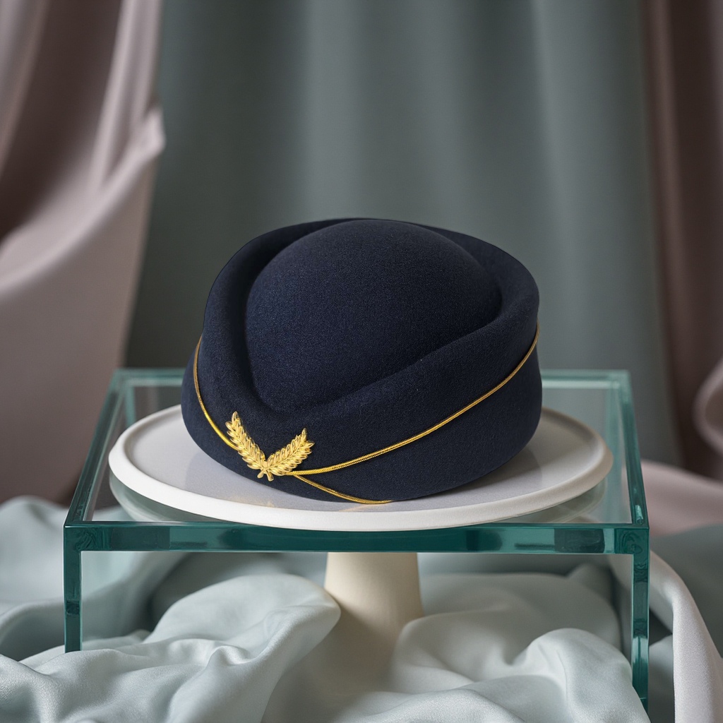 Woolen Beret flight attendant hats, military drum band stage performance hats, hotel front desk etiquette hats, high-speed rail hats, direct sales from the manufacturer, woolen shaped hats details Picture