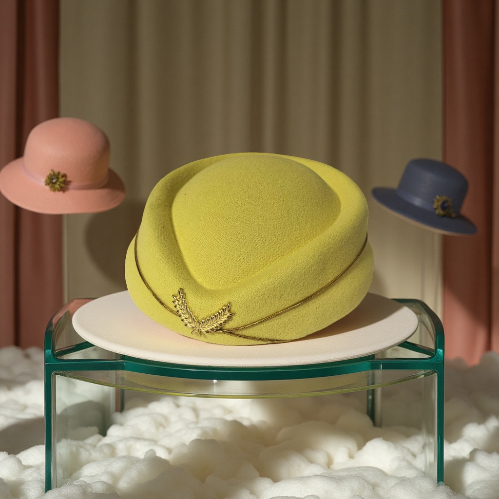 Woolen Beret flight attendant hats, military drum band stage performance hats, hotel front desk etiquette hats, high-speed rail hats, direct sales from the manufacturer, woolen shaped hats Specification image