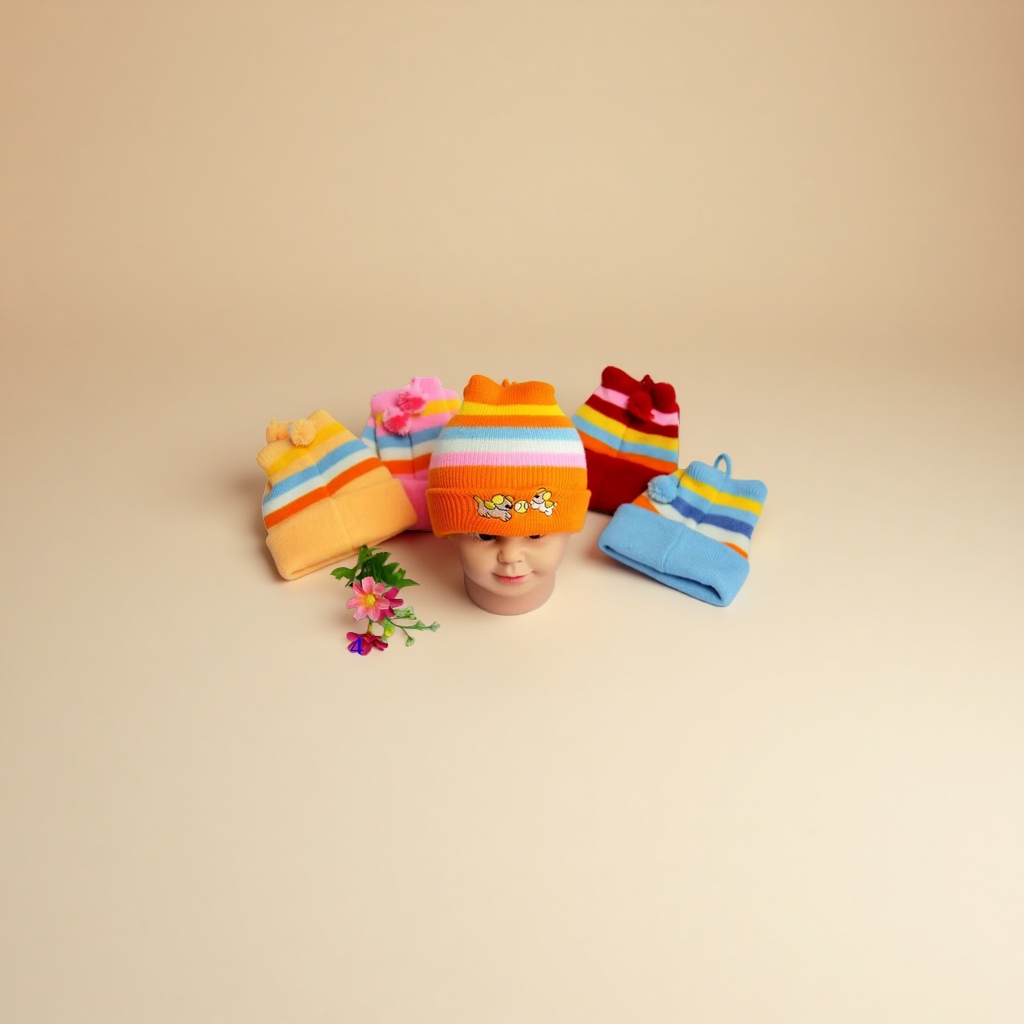  婴儿毛线帽，横条小线帽保暖