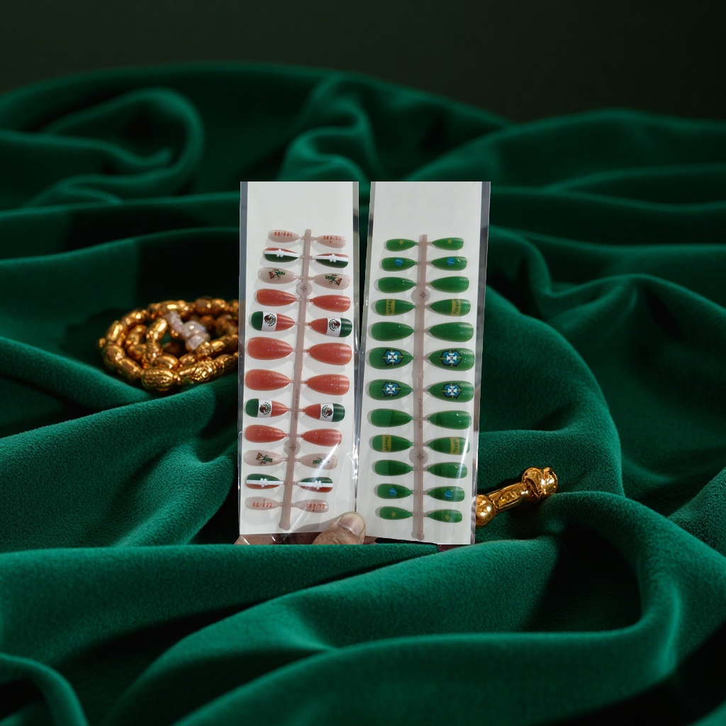 A 12-piece set of World Cup-themed football-themed wearable nail art details Picture