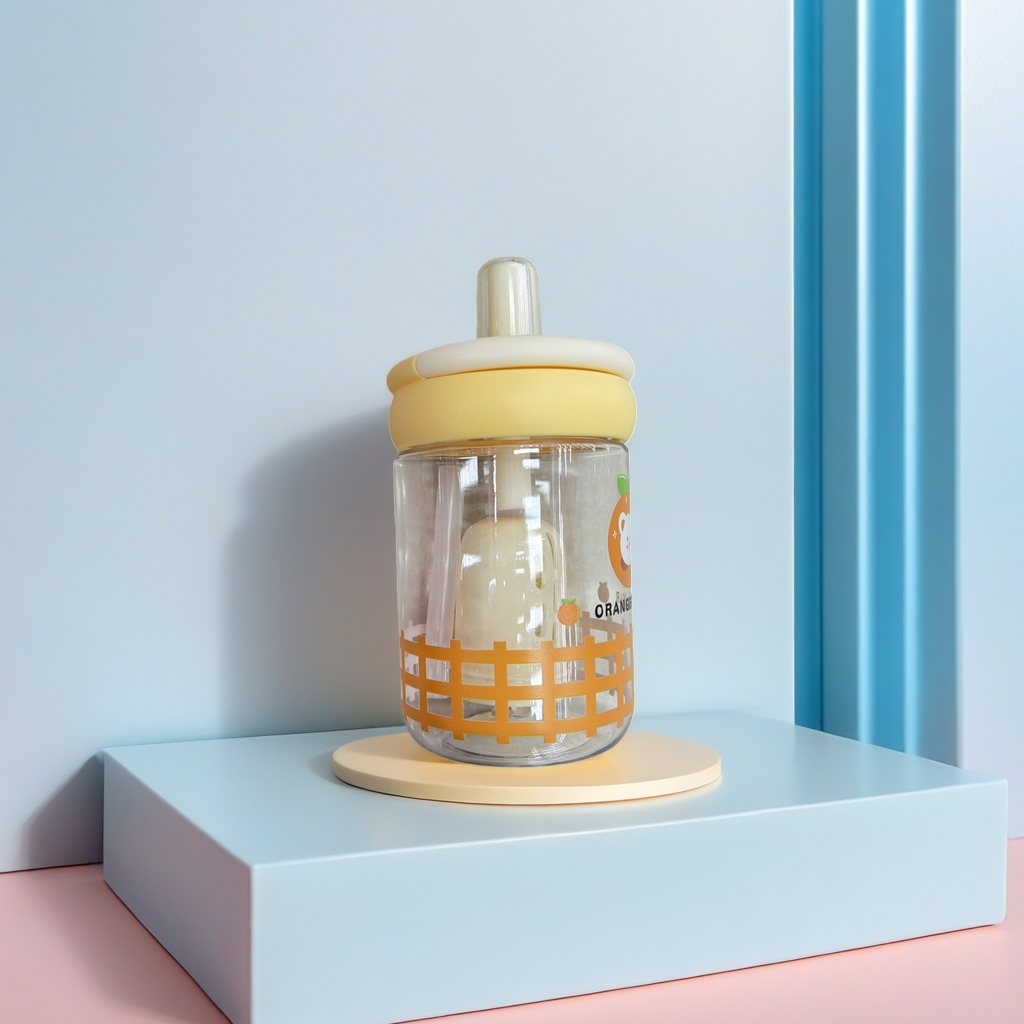 塑料便携式吸管杯 180ml 防漏轻便喝水杯户外旅行用塑料杯儿童塑料儿童水杯水杯水杯儿童斜跨卡通杯子