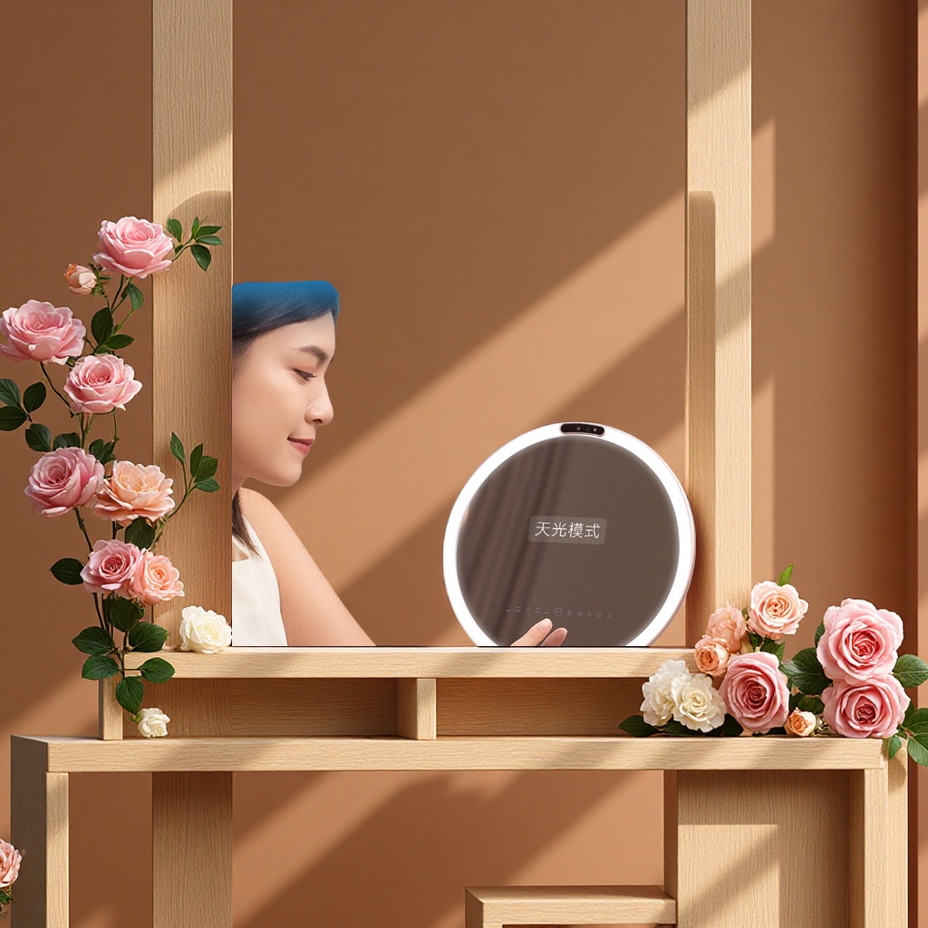 AI beauty mirror, makeup mirror, AI voice large model, 8 dimming modes, intelligent beauty mirror Specification image