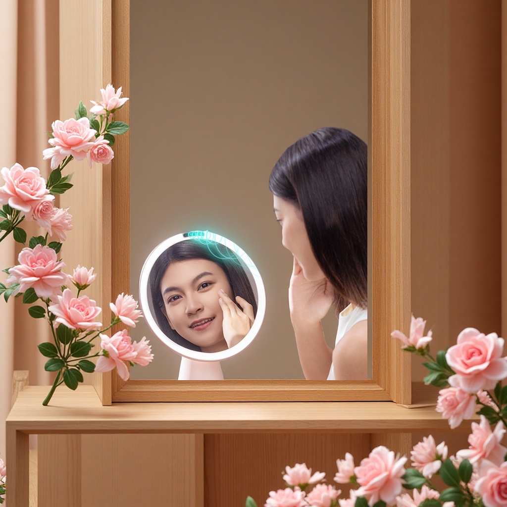 AI beauty mirror, makeup mirror, AI voice large model, 8 dimming modes, intelligent beauty mirror Application Scenario