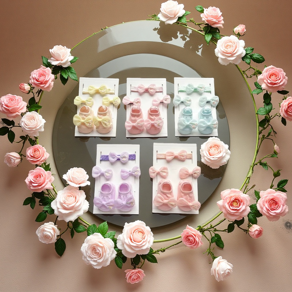 宝宝发带发夹袜子套装三件套可爱粉色儿童用品