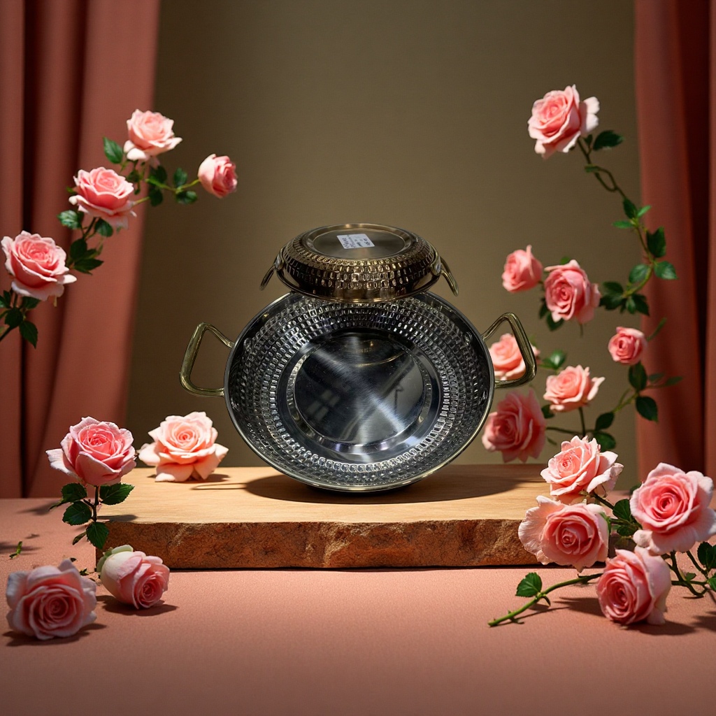 Spanish paella special 14cm-24cm stainless steel hammer-textured double-eared cabbage plate, golden color, hotel use