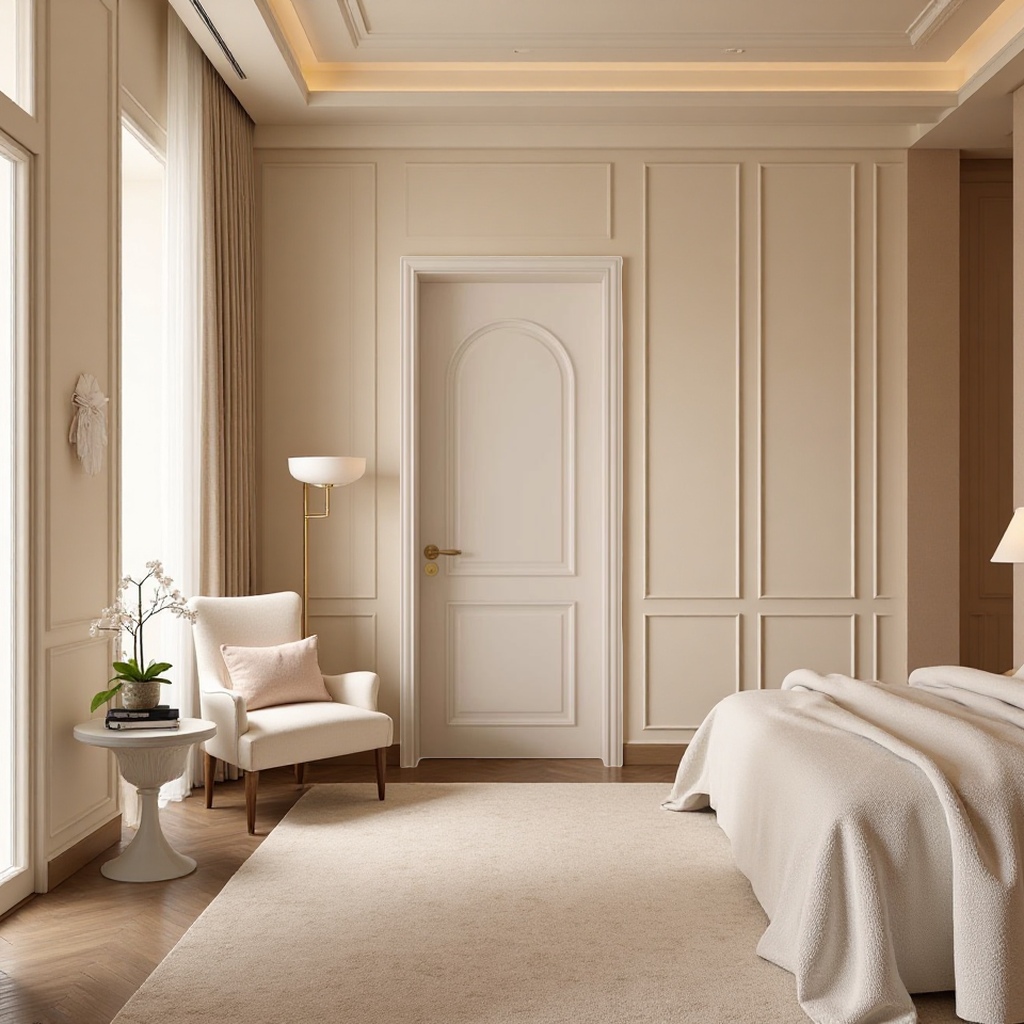 Mofan high-end white French lacquered bedroom door complete set installation, home door, interior complete set of cream wood door Item Picture