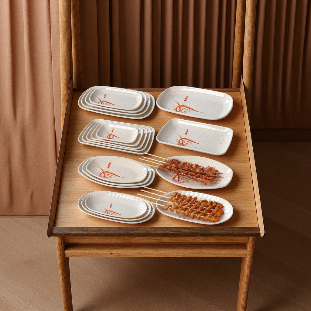 秋草仿瓷餐具长方形肠粉碟密胺鱼盘塑料小吃碟毛巾碟菜盘子