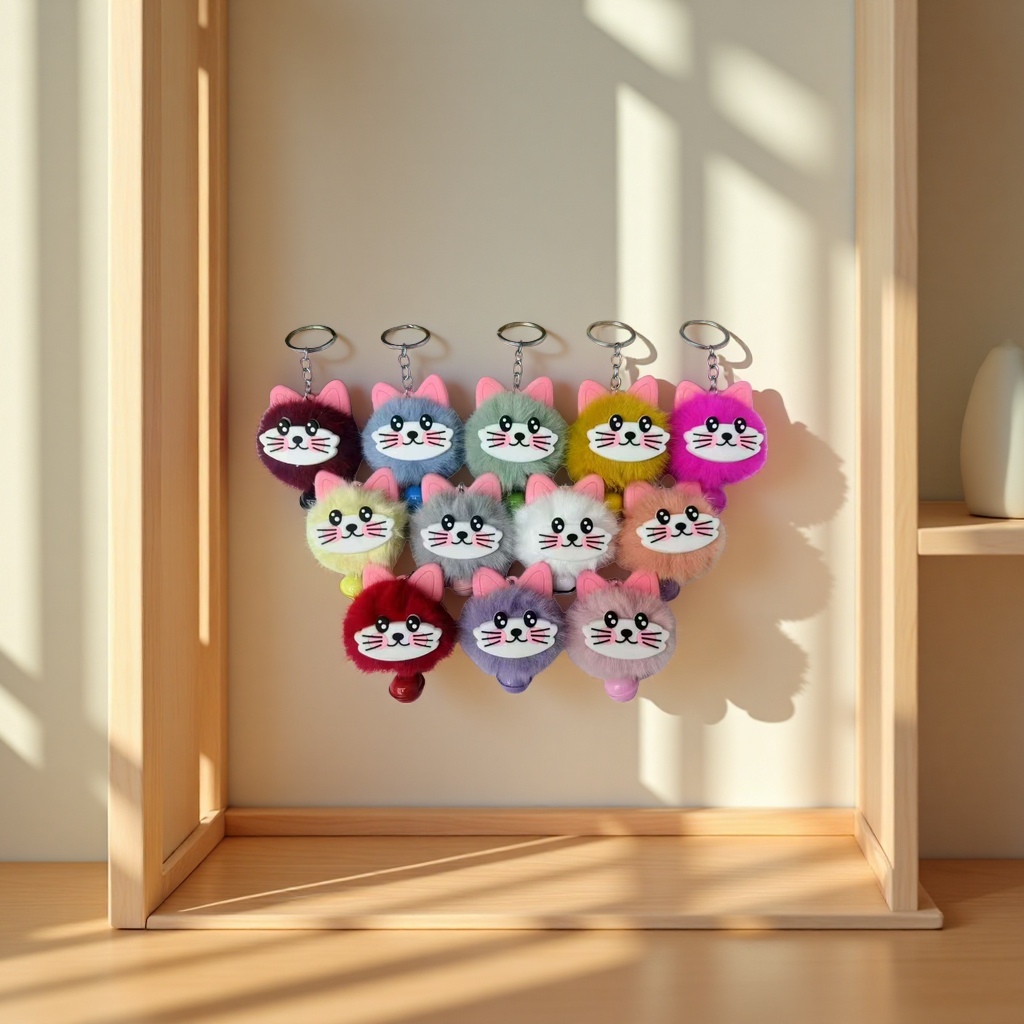 铃铛钥匙扣胡须猫脸挂件细节图