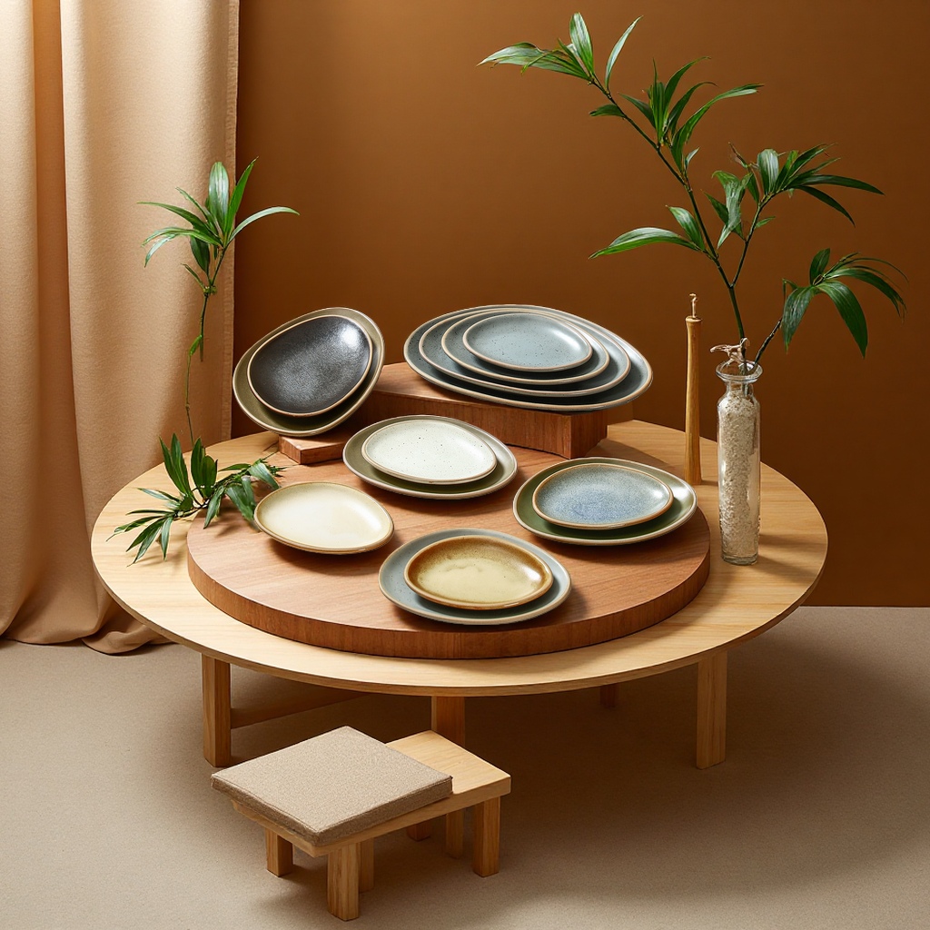 日式粗陶餐盘商用陶瓷蒸鱼盘火锅店烤肉点心碟批发