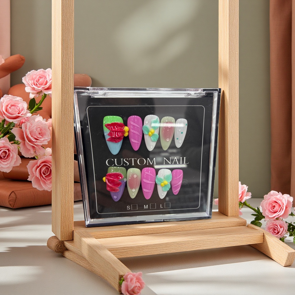 手工欧美风粘花穿戴甲 时尚装饰可拆卸甲片