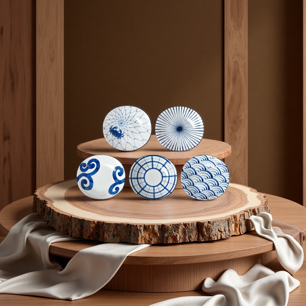 日本美浓烧染付绘画渐变轻量取钵套装汤钵