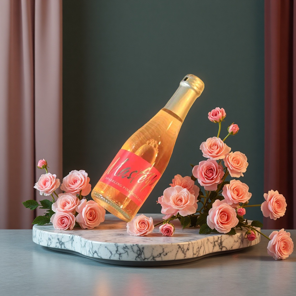 Moscato sparkling wine, champagne sparkling wine, bottled sparkling drink, refreshing taste, slightly tipsy beverage