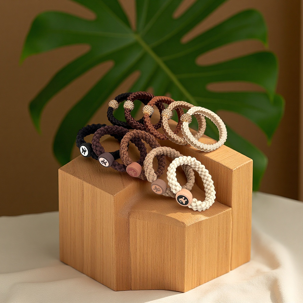 Coffee-colored high-elasticity, trendy thickened hair tie, women's hair tie, braided hair band, Korean leather case headwear