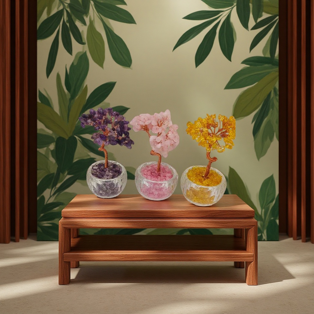 水晶发财树招财树摆件15cm 室内装饰风水摆件客厅办公桌摆设