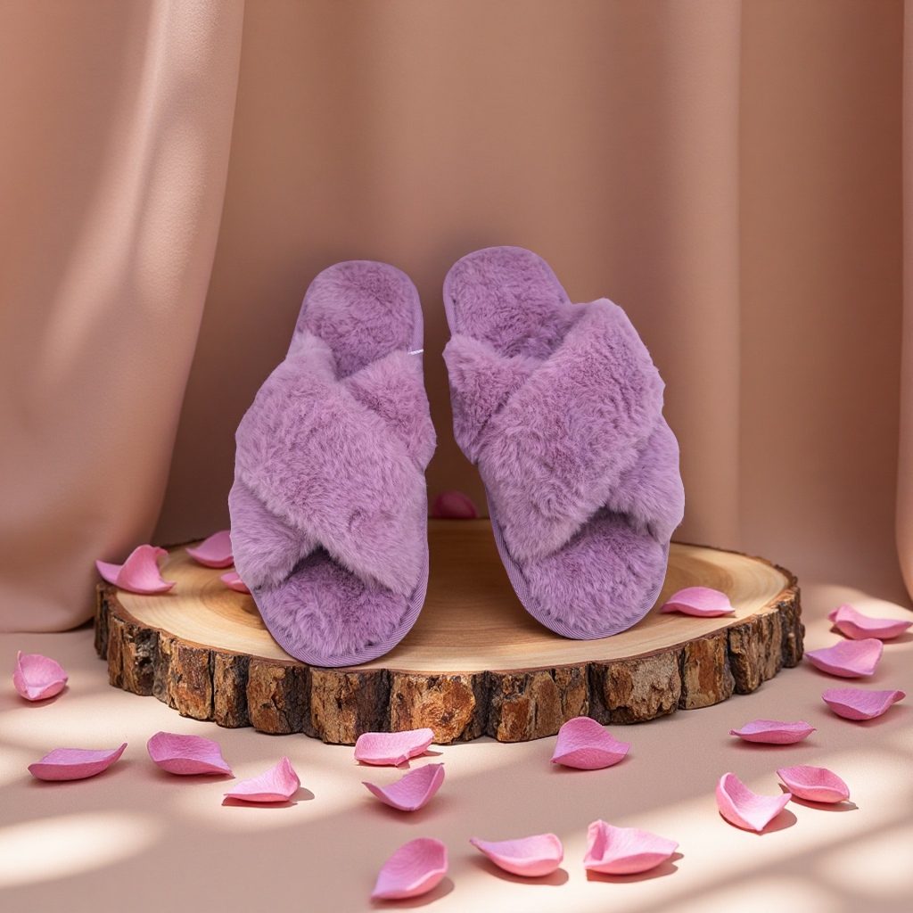 Cross-wool slippers, thickened and warm, anti-slip soft-soled home slippers for export