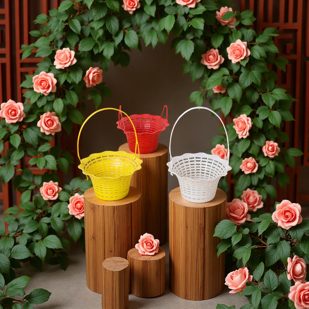 Qingming artificial flower plastic hand-held flower baskets, flower POTS, garden decoration, rattan woven flower vases, sacrificial garden plastic flower baskets, flower POTS, handicrafts, gifts, plastic handicrafts