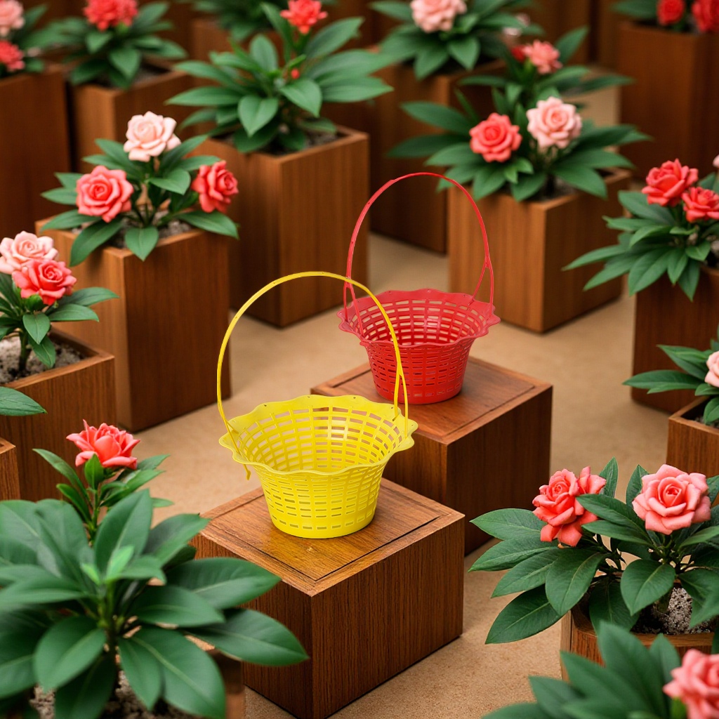 Qingming artificial flower plastic hand-held flower baskets, flower POTS, garden decoration, rattan woven flower vases, sacrificial garden plastic flower baskets, flower POTS, handicrafts, gifts, plastic handicrafts details Picture