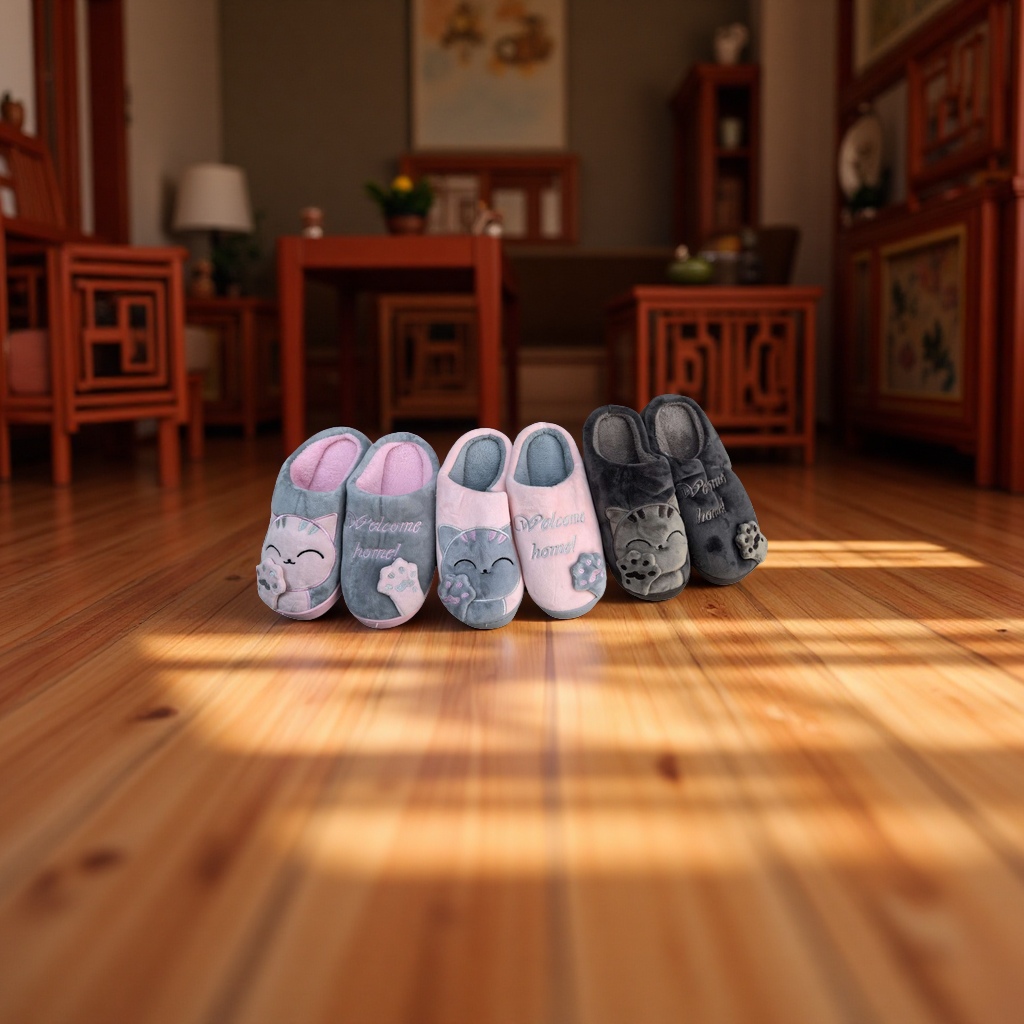 Maneki Neko cartoon anti-slip home slippers, comfortable and warm home slippers