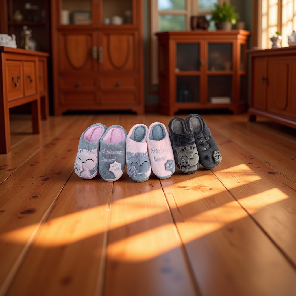 Maneki Neko cartoon anti-slip home slippers, comfortable and warm home slippers details Picture
