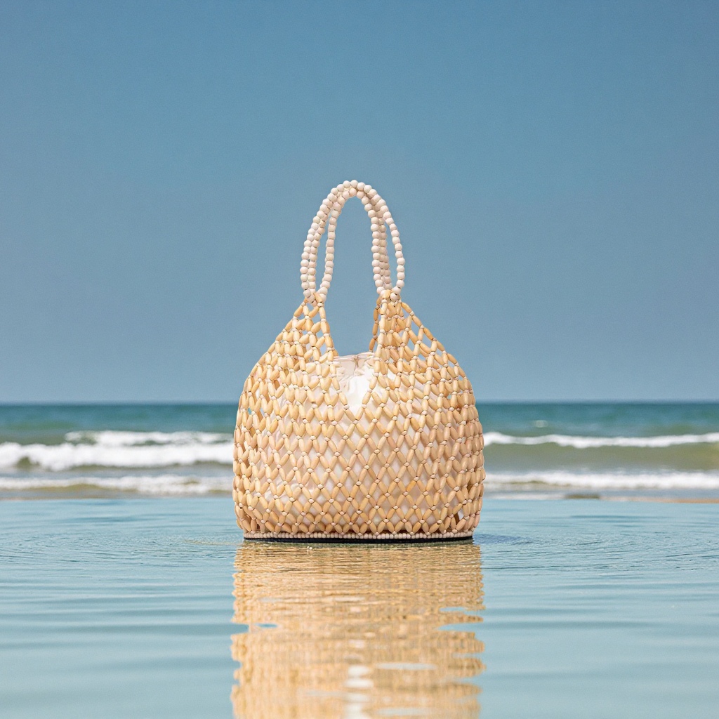 2026 new fashionable, versatile and niche design InS-style handcrafted beaded wood bead hollowed-out woven shoulder bag